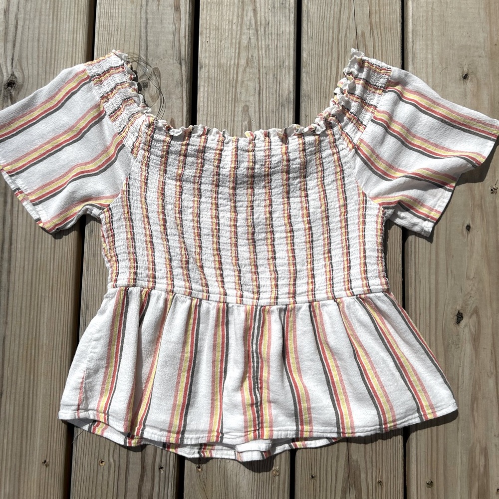 Harper Heritage Striped Smocked Top Boho‎ Size XL Francesca’s